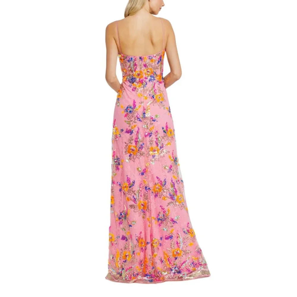 Mac Duggal 68508 Size 8‎ Pink Blue Gold Floral Sequin Lace Gown Long Maxi Dress - Picture 5 of 5